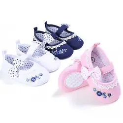 Первые ходоки для новорожденных девочек кроссовки лук Нескользящая кроватки обувь мягкая подошва Prewalker 0-18 м