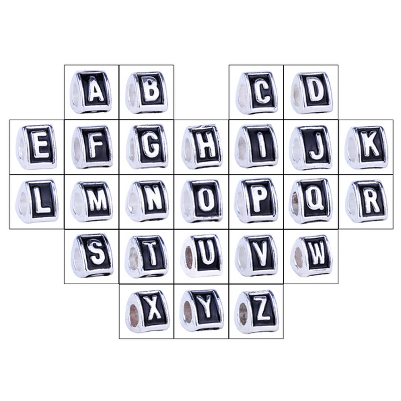 

1PCS Letter A to Z Silver round charms big holoder Fit roll snake chain men's jewelry nice diy jewelry Beads H01