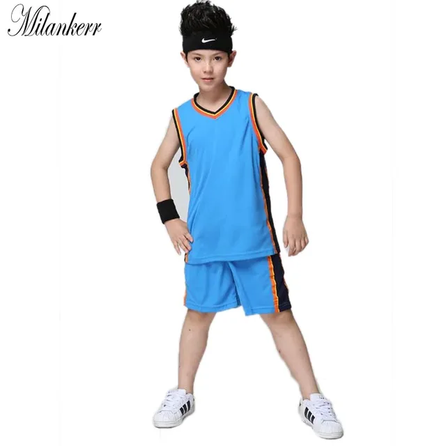 Children Boys Blank Basketball Jersey Sets Sleeveless Sportswear Kids