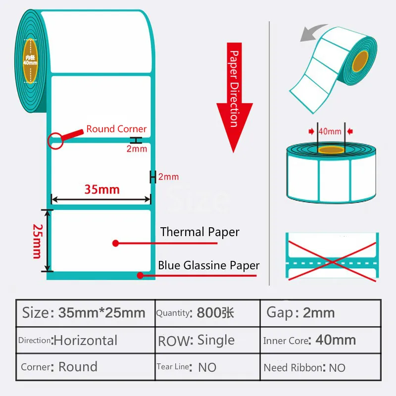 Etiquetas por Rolo Rolos Direta Etiquetas Térmicas 35 mm 25 800 Total 4000 Adesivos 5 x Top 2 Material escolar e de escritório