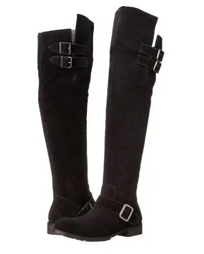 

Autumn and spring woman knee-high long boots Ladies black low heel flock long boots Knight boots Spring long boots SIZE34-43
