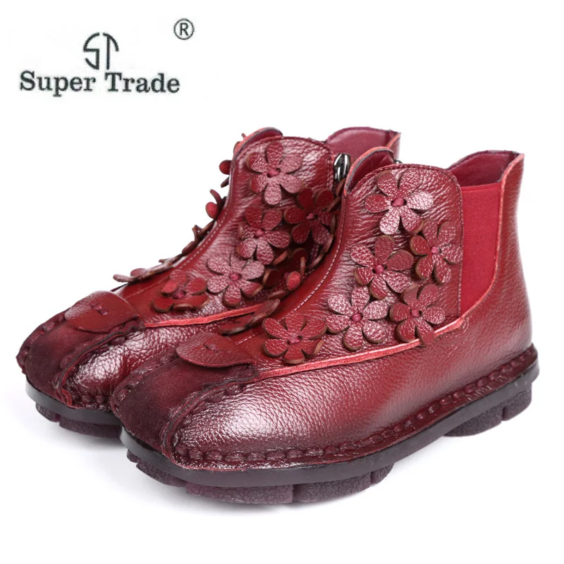 

Winter Genuine Leather Women Ankle Boots New Style High Quality Retro Short Boots Female Retro Non-slip Flat Shoes Spring Winter