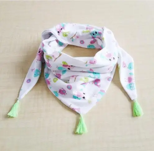 New Spring Autumn Girls Triangle Scarves Cotton and Linen Bibs Boys Girls Scarf Bibs Toddler Children Neck Wear Baby Scarf - Цвет: owl