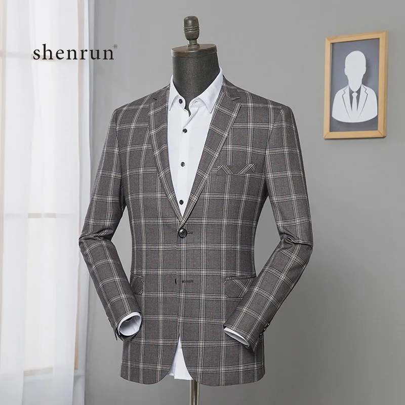 

SHENRUN 2019 New Arrival Spring High Quality Plaid Casual Blazer Men,men's Suits Jackets,casual Jackets Men Plus-size M-3XL