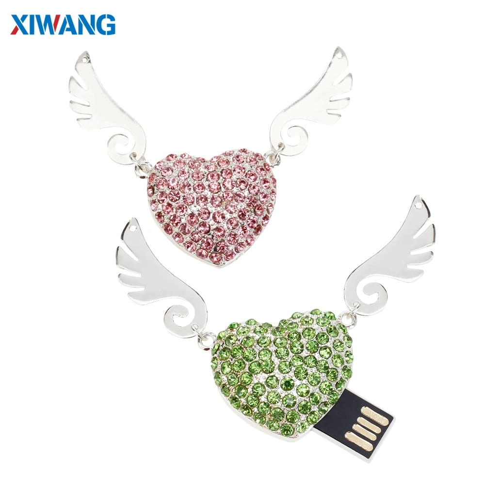 Crystal Necklace Heart USB Flash Drive 64GB 32GB Pen Drives 128GB 16GB 8GB 4GB USB 2.0 Pendrive Jewelry Memory Stick Girls Gift (6)