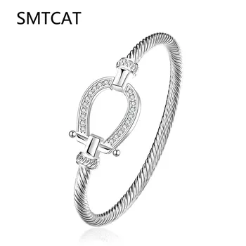 

Drop shipping Fashion Silver Rhinestone Wrap Cuff Horse Hoof Bracelets Horseshoe Bangles for Women Brand Jewelry Valentine Gifts