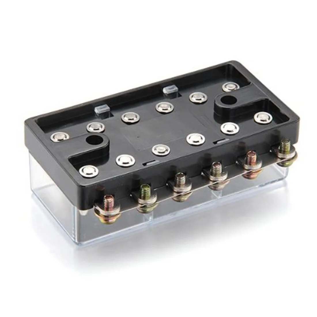 Description:6 way fuse box, suitable for AGC and JSO fuses,1 in and 6 out, maximum load 90A, maximum load 20A per way.Voltage 12V. Package includes:
