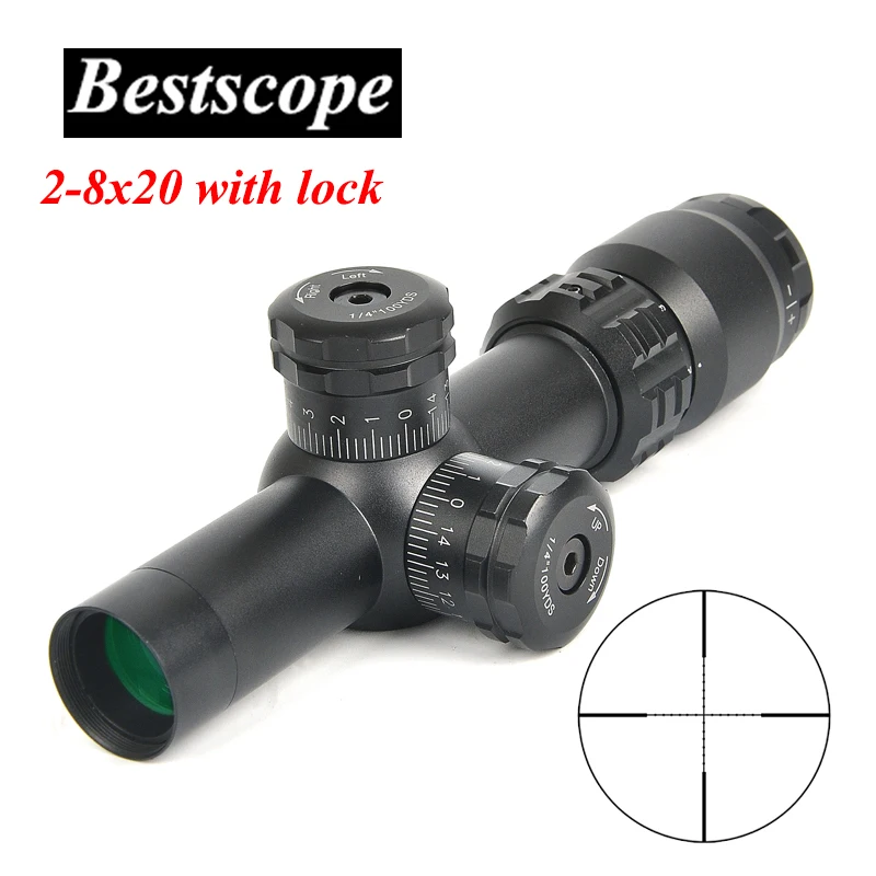 

Tactical Riflescope 2-8x20 Mil Dot Reticle Sight Adjustment Lock Flip Scope Sniper Hunting Scopes Shooting Hunting