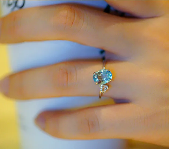 Милое женское светло-синее овальное обручальное кольцо модный серебряный цвет Кристалл Циркон Камень кольцо Винтаж обручальные кольца с сердечками для женщин