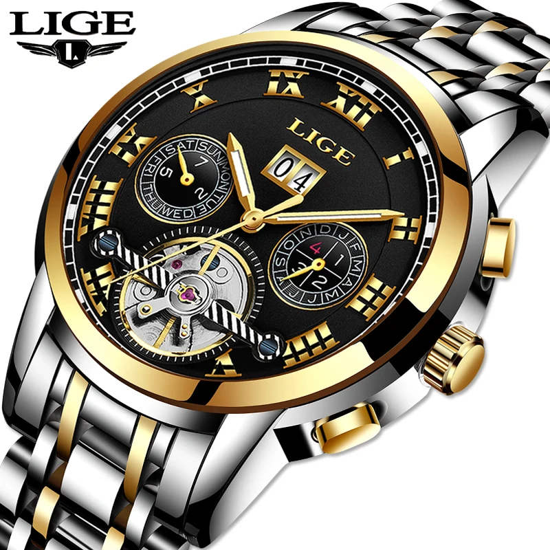 

LIGE watches man Top Brand Luxury Men's Fashion Business watch for man Tourbillon Automatic mechanical watches Relogio Masculino