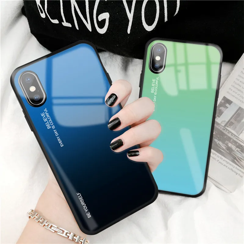 US $540.60 Gradient Luxury Tempered Glass Case For Apple IPhone 7 Plus 8 8Plus Cover For Coque IPhone XS MAX XR Colorful Coque Shell
