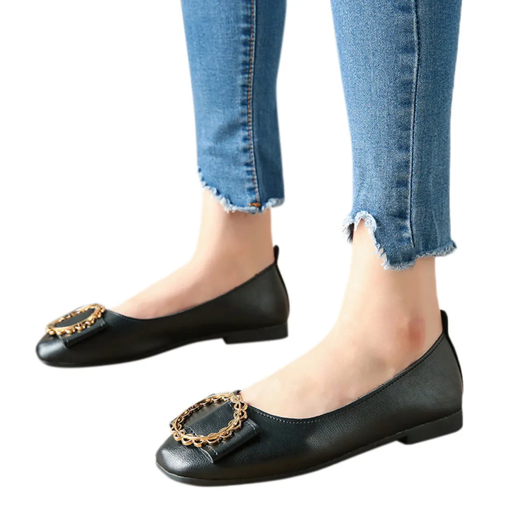 

YOUYEDIAN flat sandWomen Leather Shallow Slip On Low Heel Flat Shoes Square Toe jobs Single Shoes scarpe donna estive comode#G30