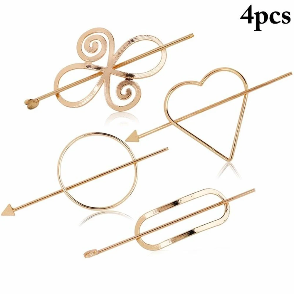 

4 Pcs Women Outsid Shining Must-Have Alloy Hair Clips Set Hair Hairgrip Circle Geometry Hairpin Disc