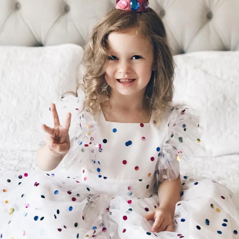 Kids Baby Colorful Sequins Dot Dress Infant Girl Pageant Party Birthday Tulle Tutu Dress Princess Summer Sundress Clothes (9)