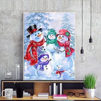 

Meian Cross Stitch Embroidery Kits 14CT Snowman Scenic Cotton Thread Painting DIY Needlework DMC New Year Home Decor VS-0134