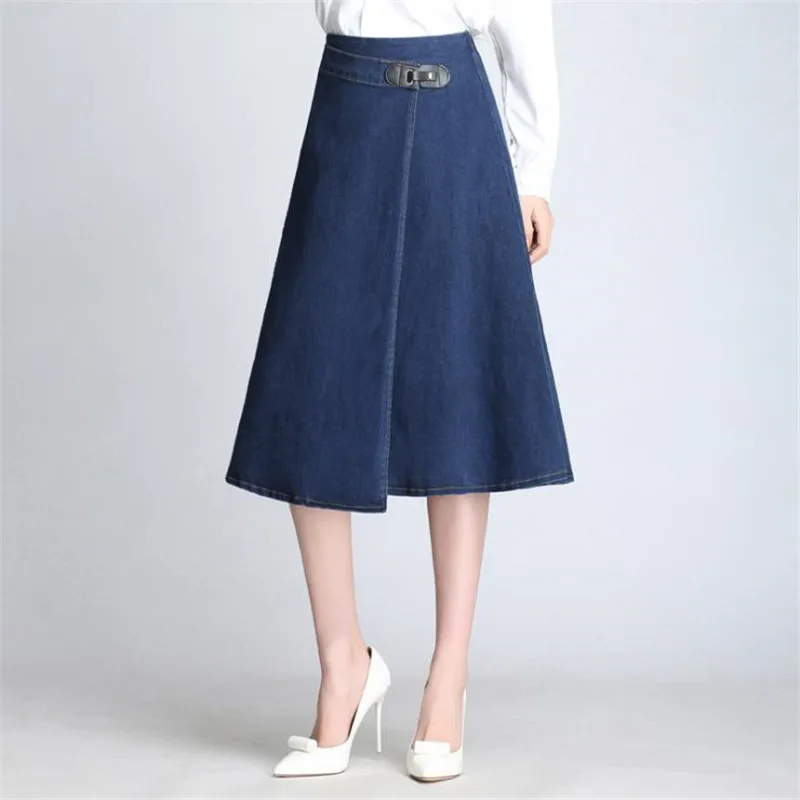 Женская длинная джинсовая юбка-трапеция размера плюс 8XL, весна-лето, джинсовая юбка с высокой талией, эластичная талия, нестандартная джинсовая юбка CM2812