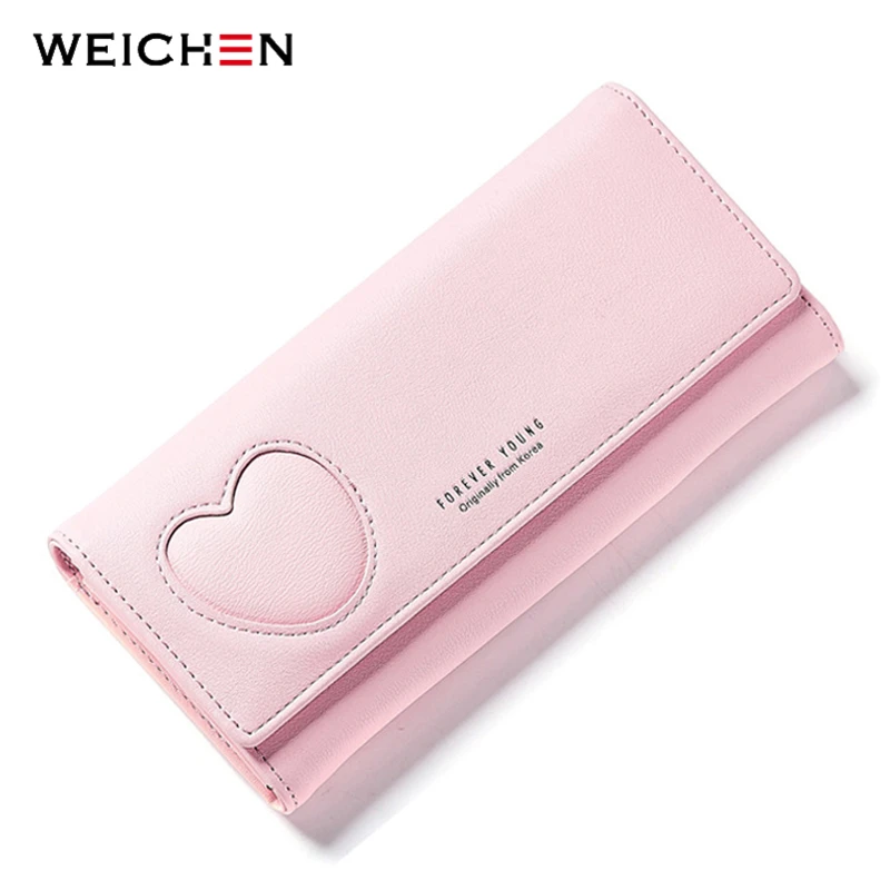

WEICHEN New Style Hasp Women Long Wallet Lady Heart Money Purse Coin Phone Pocket Purses Multifunctional PU Leather Female Bags