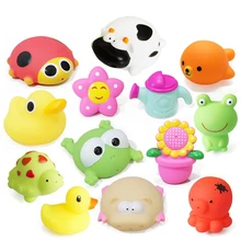 Animals Swimming Water Toys Colorful Soft Floating Rubber Duck Squeeze Sound Squeaky Bathing Toy For Baby Bath Toy