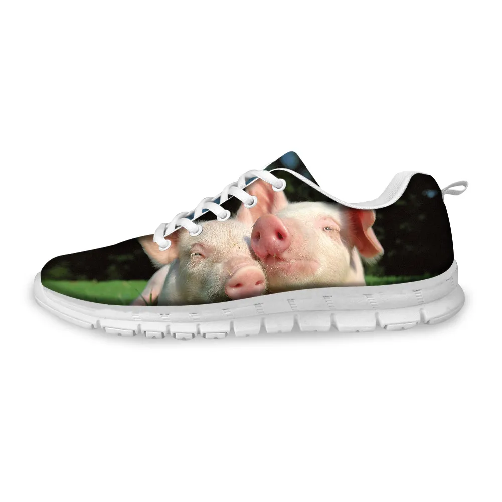 ELVISWORD Spring Autumn Pig Women Flats Shoes Platfrom Lace Up Sneaker Comfortable Green Animals Cute Flat Casual Woman Shoes