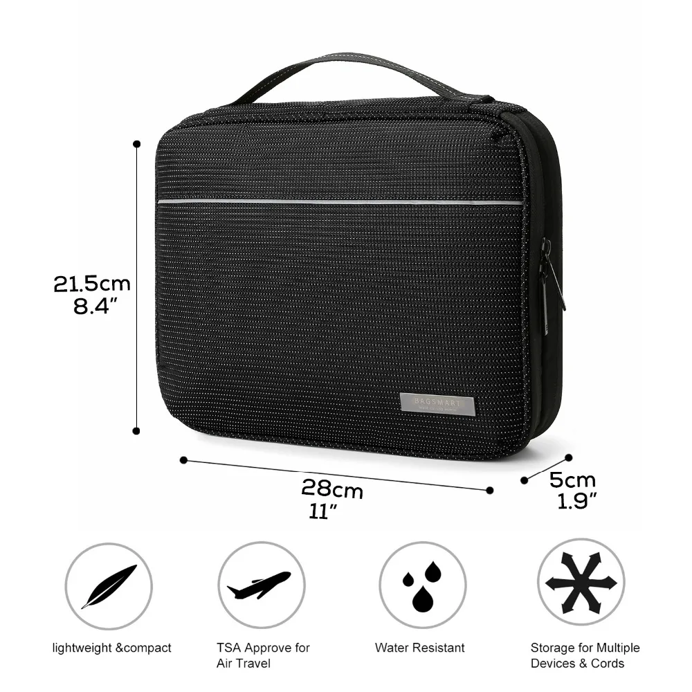 Bagsmart New Double Layer Electronics Travel Organizer Bag Waterproof Electronics Accessories Storage Bag Universal Cable Bags