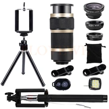 Мобильный линзы комплект селфи лампы штатив 8X телескопическая телефото Lentes Широкий формат Макро Рыбий глаз объектив для телефона iPhone 7 смартфон