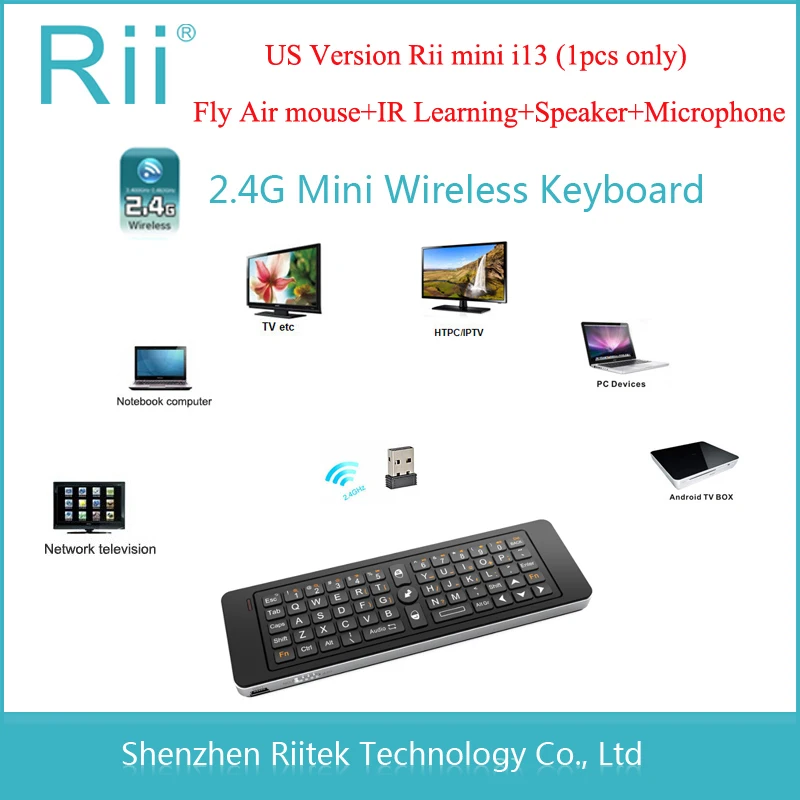 2.4G Rii Mini i13 MIC беспроводная клавиатура с аэро флай маус подключается к