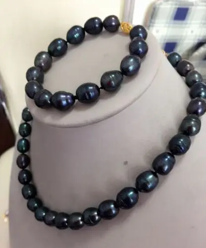

Free Shipping >>>> SET OF AAA 10-13MM SOUTH SEA BLACK PEARL NECKLACE 18"BRACELET 7.5- 8" 14K GOLD