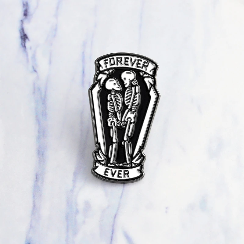 

Miss Zoe Romantic FOREVER and EVER Skleton Coffin Pins Lapel pins Denim Jacket Pin Buckle Shirt Badge Fashion Gift for Friend