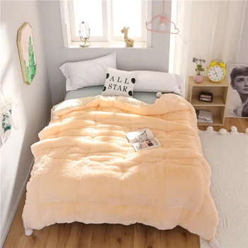 

Beige Pink Purple Brown Gray Winter Warm Thick Soft Flannel Silk Wadding Comforter Bedding 200X230 Blanket Quilt for Kids Adults