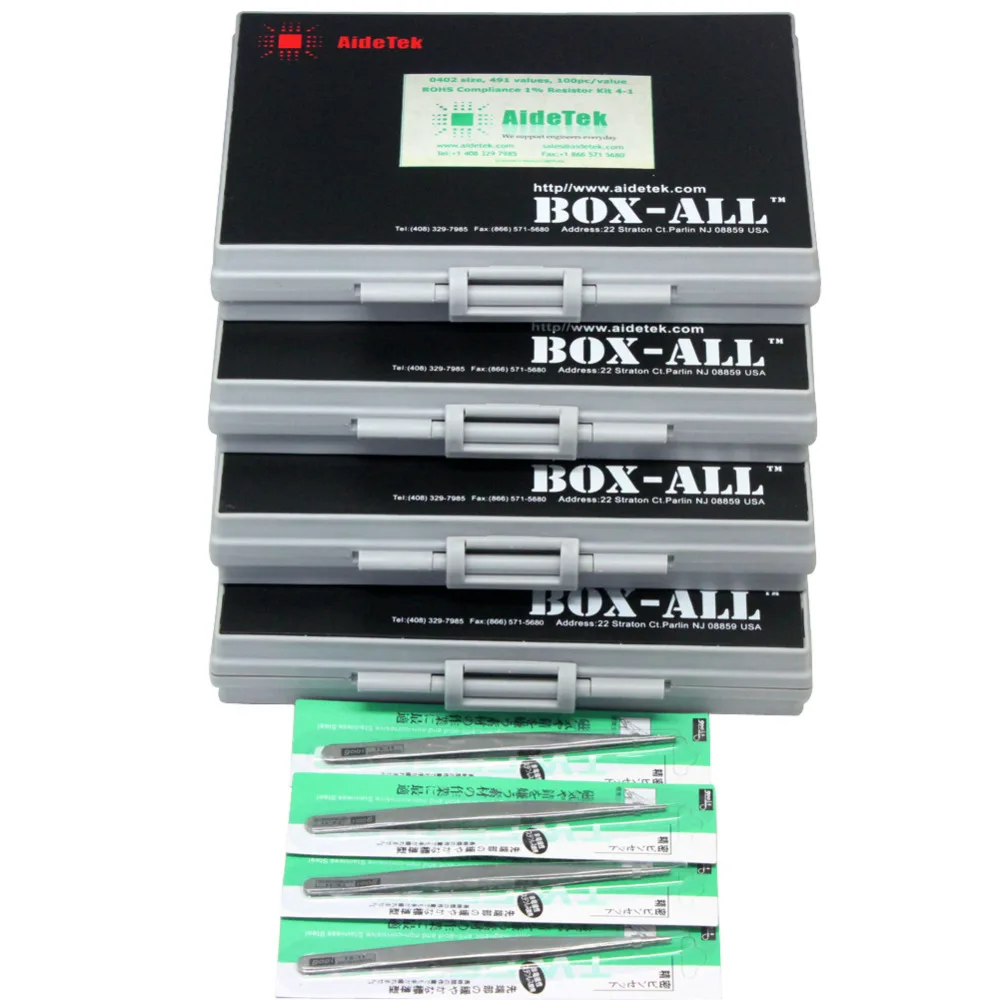 AideTek SMD 칩 저항기, 0402 사이즈 E96 시리즈 491 값 x 100 개, 1% RoHS 모듬 플라스틱 부품 박스 라벨, R04E96100