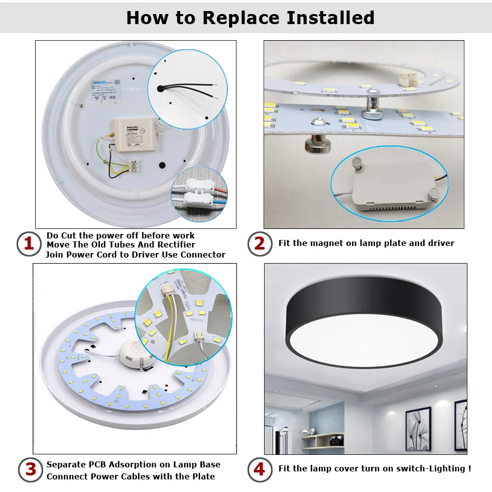 Square Round plate LED module 12w 18w 24w Replace Ceiling lamp light retrofit