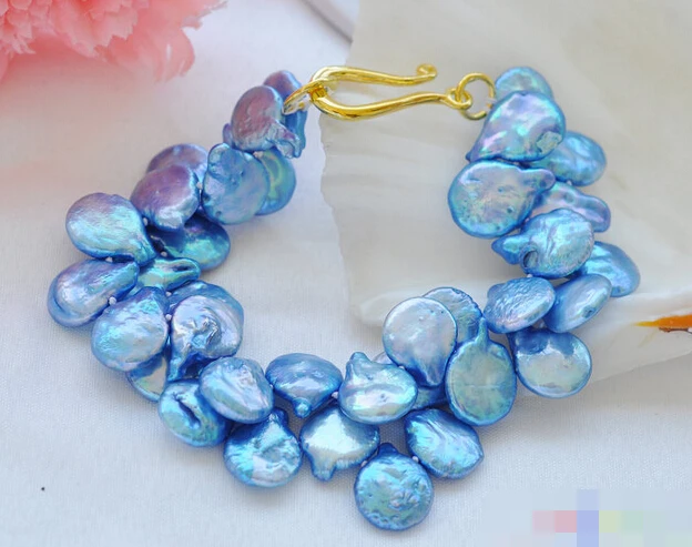 

FREE SHIPPING>>>@@ > 01174 2row 8" coin blue Freshwater cultured pearl bracelet