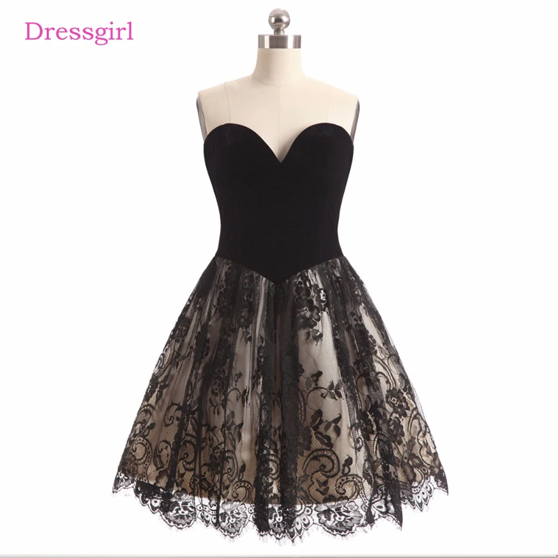 

Black 2019 Homecoming Dresses A-line Sweetheart Short Mini Tulle Lace Backless Elegant Cocktail Dresses