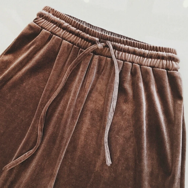 Осенние вельветовые широкие длинные штаны для женщин Зимние новые женские шикарные длинные брюки с металлическим плетением розового и синего цвета