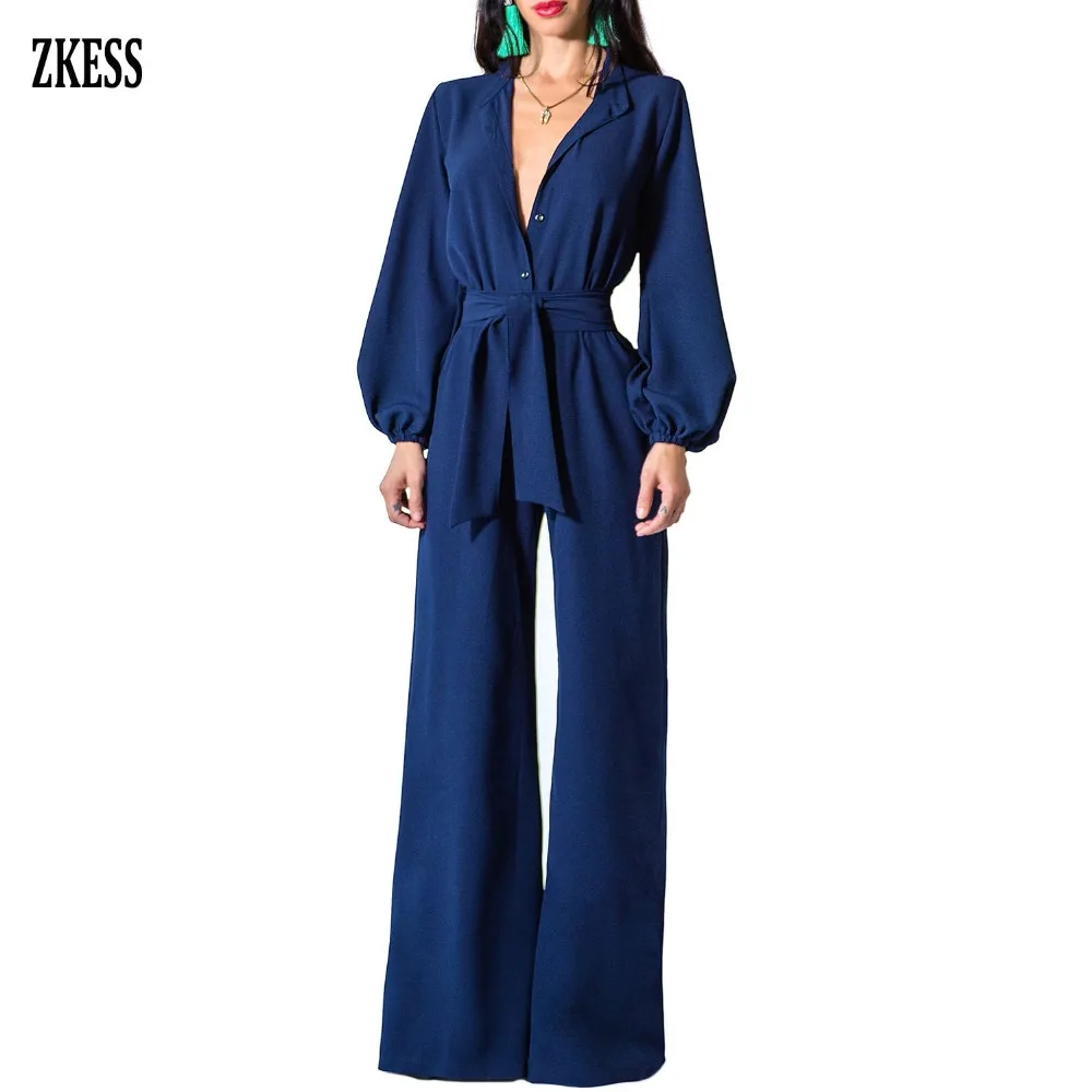 Indigo-Lantern-Sleeve-Belted-Wide-Leg-Jumpsuit-LC64468-5-3