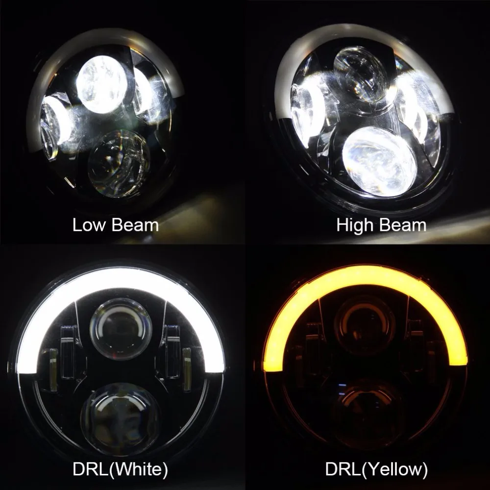 

7" Round LED Headlight For Wrangler JK Headlamp With Halo Angel Eye & Turn Signal Lights & DRL ( White DRL / Amber Turn Signal )