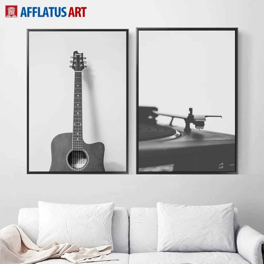 Черно-белая гитара музыкальная настенная живопись на холсте скандинавские плакаты и принты винтажный плакат на стену картины для декора гостиной
