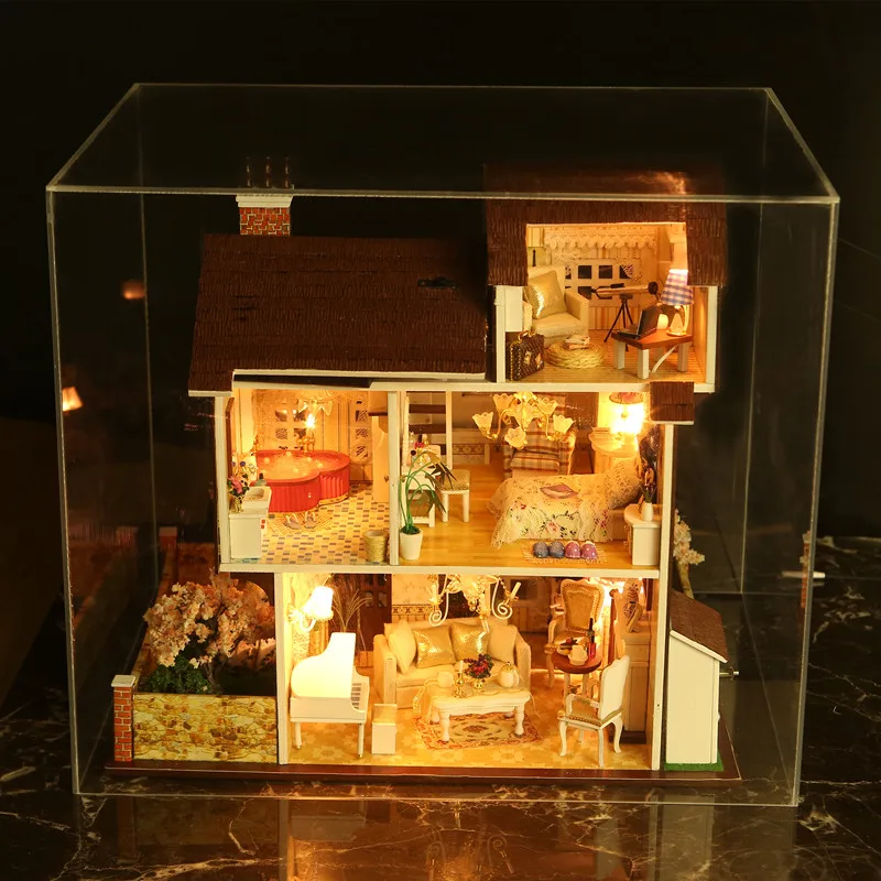 

iiecreate K-013 Flower Town DIY Dollhouse With Furniture Light Music Cover Miniature Model Gift Toy For Children