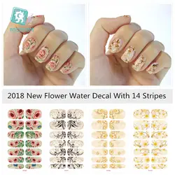 Новинка 2018 года довольно классический цветок переноса воды дизайн ногтей Стикеры DIY маникюр полный обёрточная бумага с 14 полос