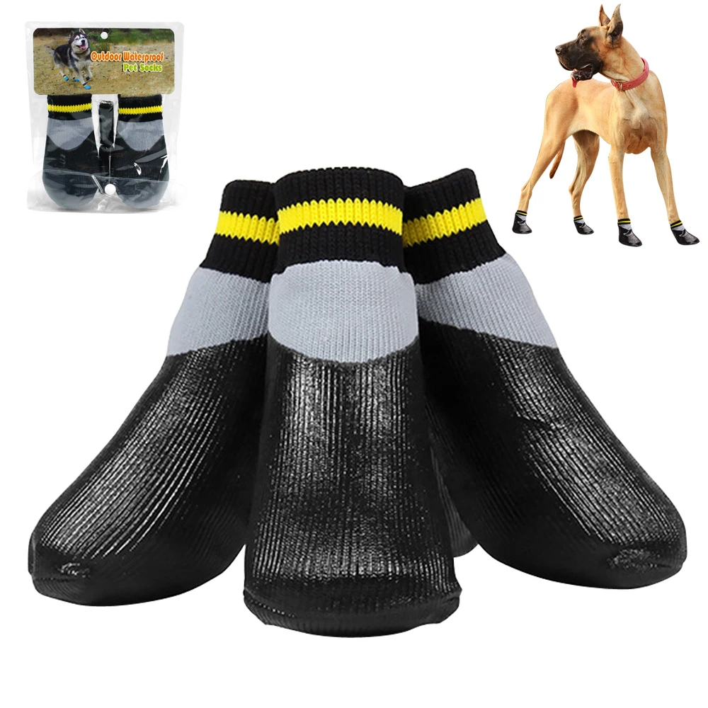 4pcs set Outdoor Waterproof Nonslip Anti stain Dog Cat Socks Booties Shoes Wth Rubber Sole Pet