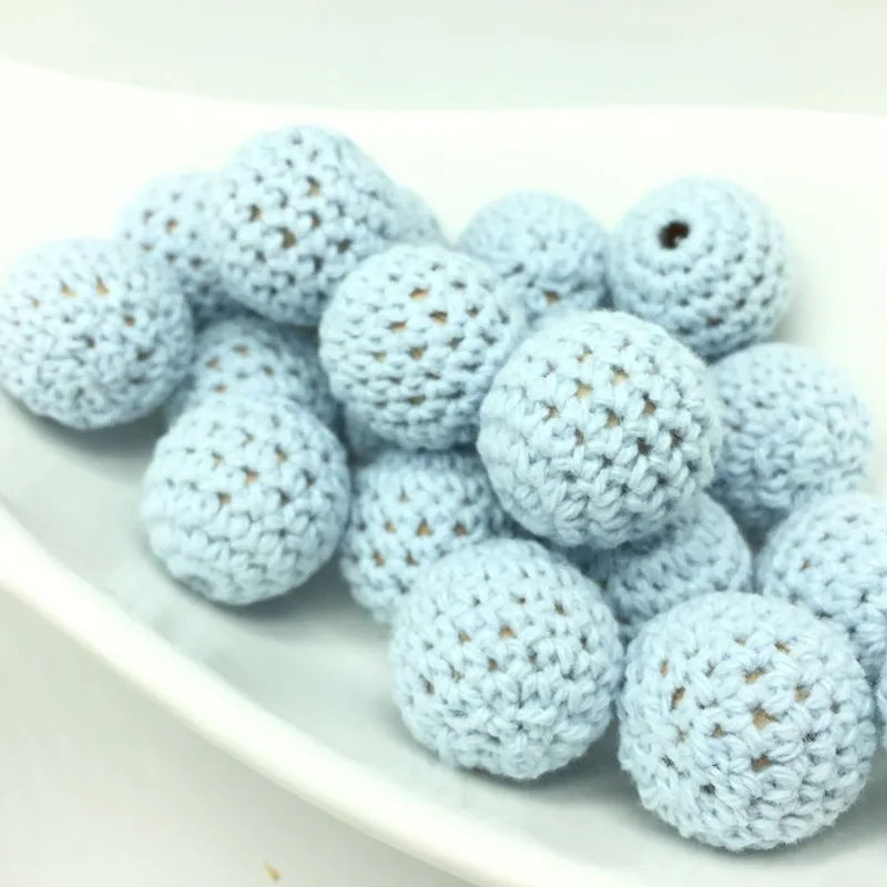 

10PCS Baby Blue Crochet Round Wooden Beads Crochet Ball Baby Nursing Accessories Wooden Teething Jewelry Crocheted Bead Hot Sale