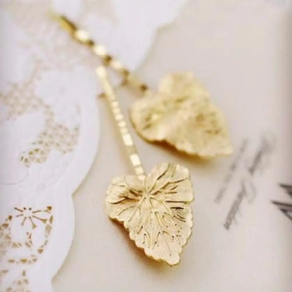 

Women Metal Wave shape Golden Leaf Side Hair pin Clip Barrette Hair Accessory