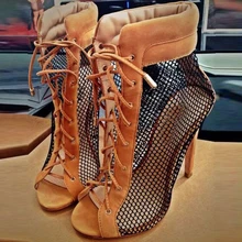 Лидер продаж; пикантные Лоскутные ботильоны в сеточку; босоножки на шнуровке с открытым носком; летние женские сапоги-гладиаторы на высоком каблуке