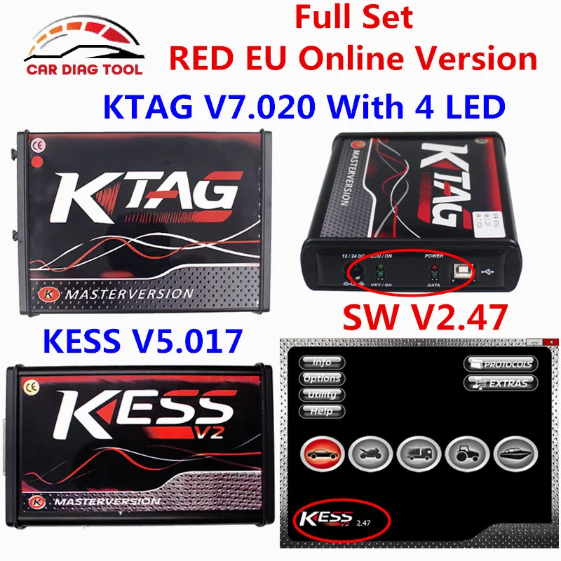 V2.47 KESS V2 V5.017 красный ЕС KTAG V7.020 4 светодио дный интернет 2 47 OBD2 менеджер Тюнинг