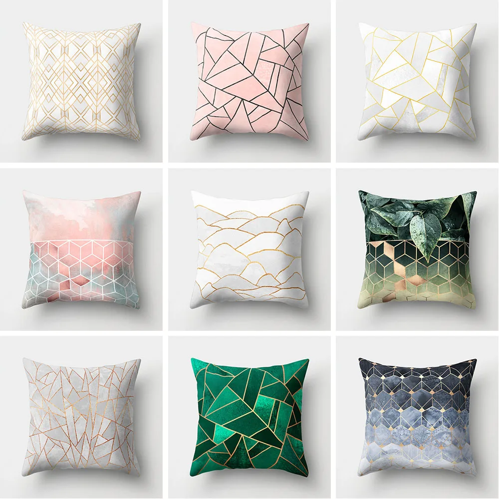 

1PC 45x45cm Geometric 2018 Gold Shining Printed Square Polyester Winter Warm Pattern Throw Pillow Case Cushion Cover Home Decor