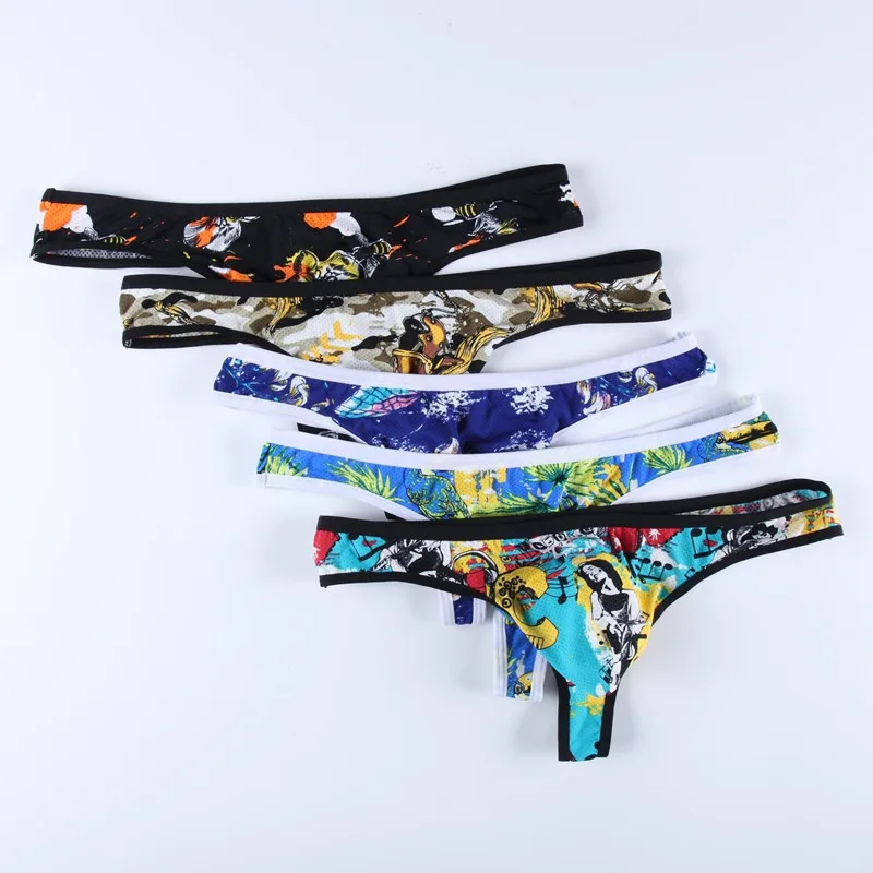 

NEW Sexy Camouflage G-Strings & Thongs Men Underwear butterfly bee HD Print Man thong Smooth Soft Gay Men g string Panties