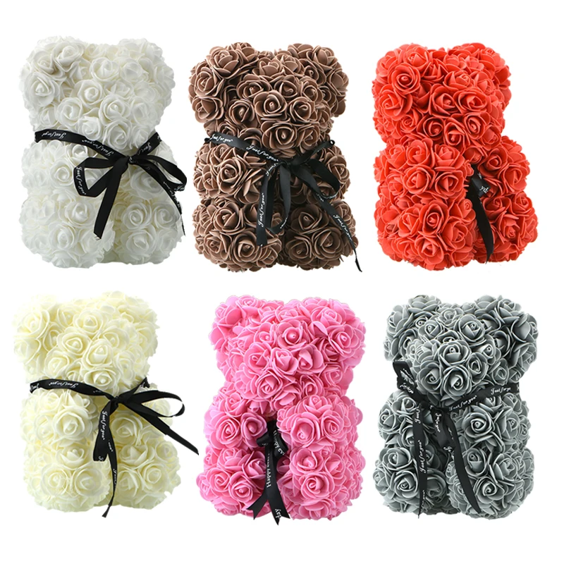 

25cm Soap Foam Bear of Roses Teddi Bear Flower Rose Artificial New Year 2019 Hot Gifts Card for Women Valentines Gift Christmas