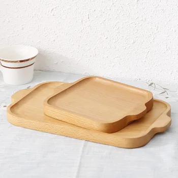 

Original Wooden Dish High-Class Square Natural Wood Dinner Plates With Handle Coffee Food Fruits Elegant Service Tray