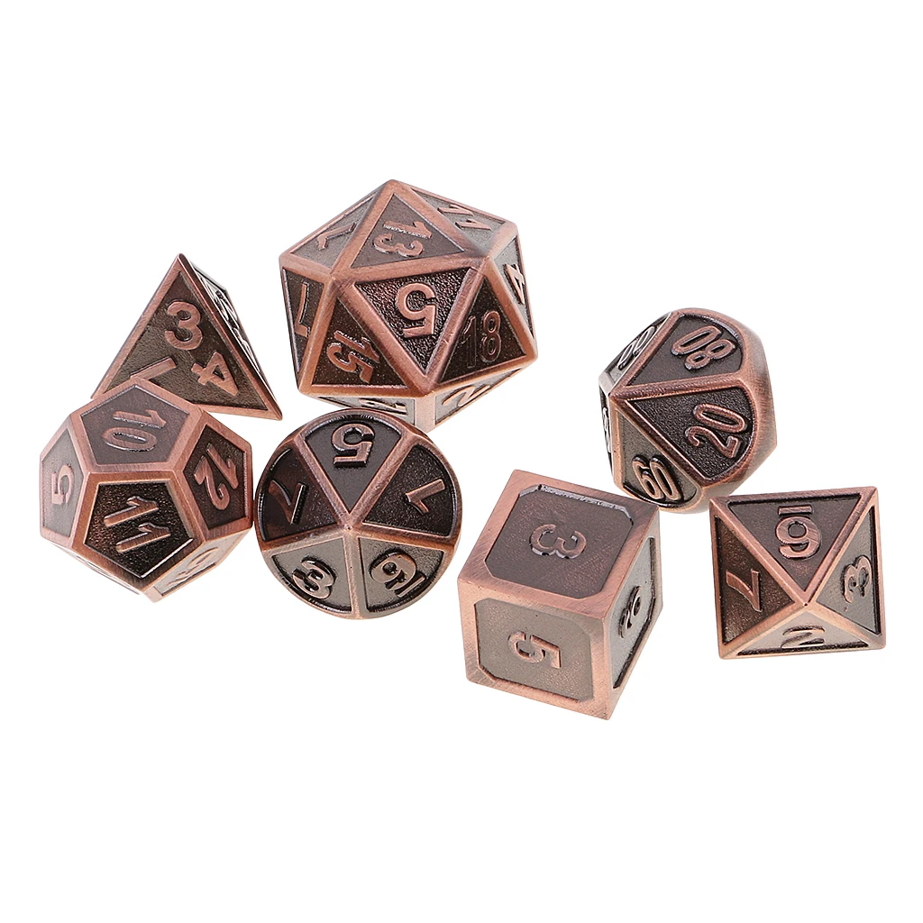 Funny Zinc Alloy Multi Sided Dices 7 Dice Set For D&D RPG Games Antique Nickel/Copper Picnic Camping Travelling Kids Adults Game