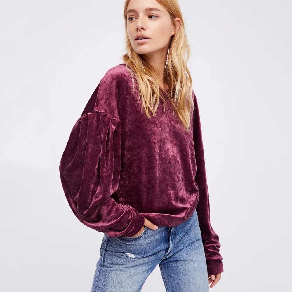 Purple Long Sleeve Velvet Hoodies Sweatshirt